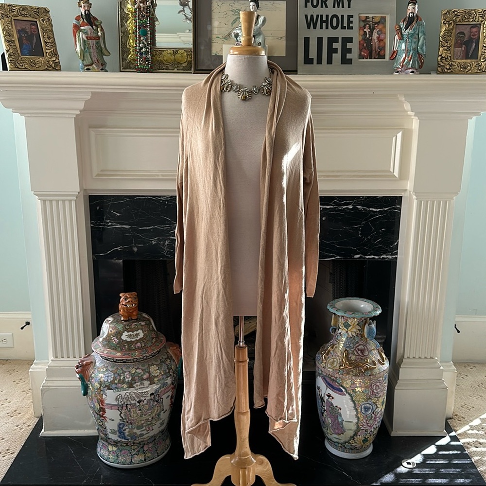 Classic DKNY tan shawl wrap sweater